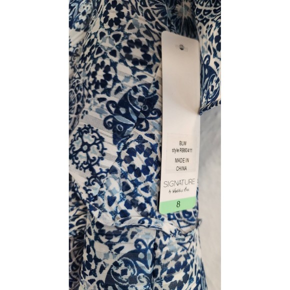 Signature by Robbie Bee Tiered White Blue Cold Shoulder Sheath Dress Women's 8 - Picture 4 of 7